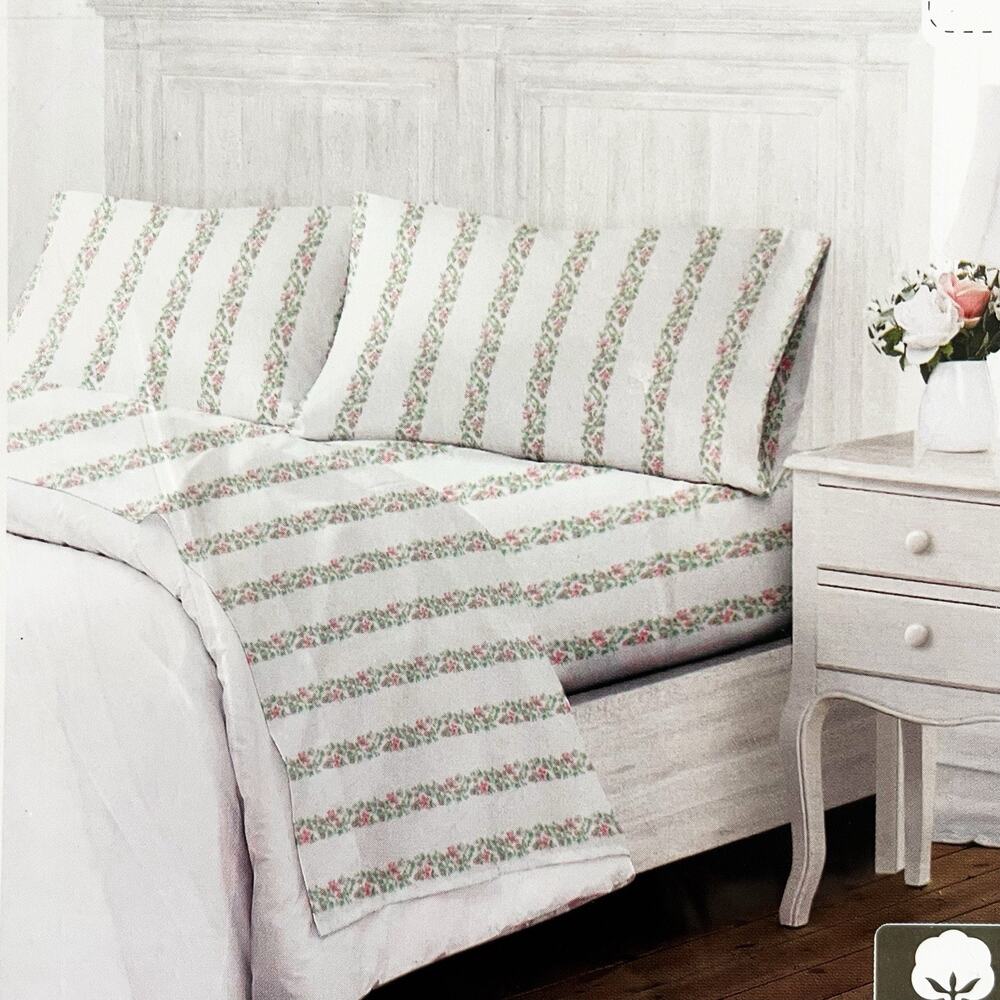 NEW THE FARMHOUSE Rachel Ashwell Cotton Sheet Set Floral Garden King Size